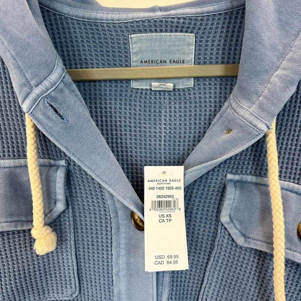 NWT Women’s AMERICAN EAGLE Waffle Oversize Button Cotton Blend Hoodie ~ XS - Picture 3 of 5